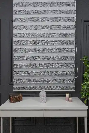 Gri Zebra Perde, Bambu İpliği Kalın Doku Zeminli, Yüksek Kalite Ürün