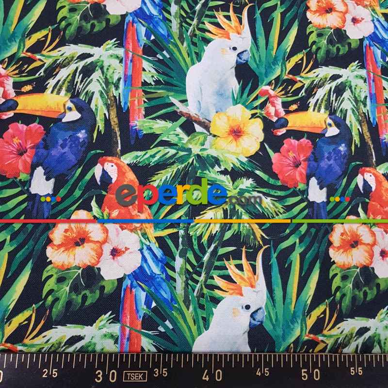 Tropikal Desenli Fon Perde K498 T - Kumaşı Kalındır Duck Bezi Değildir.- Yeşil-Çok Renkli