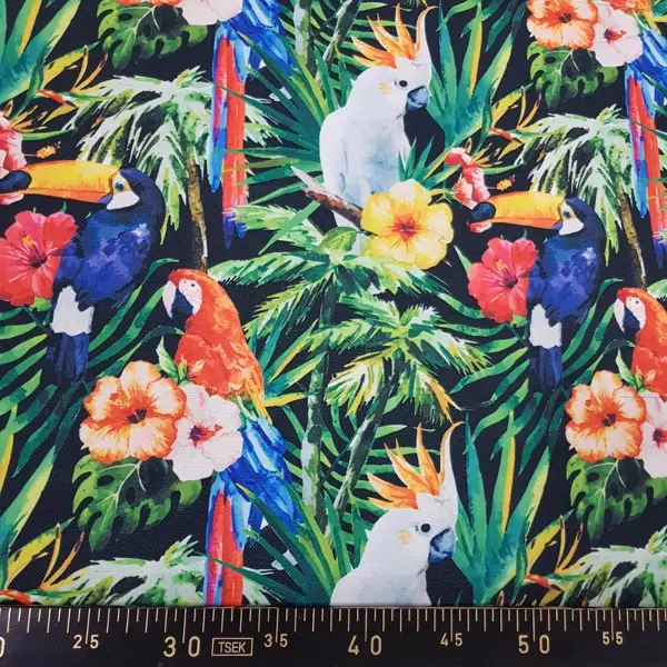 Tropikal Desenli Fon Perde K498 T - Kumaşı Kalındır Duck Bezi Değildir.- Yeşil-Çok Renkli