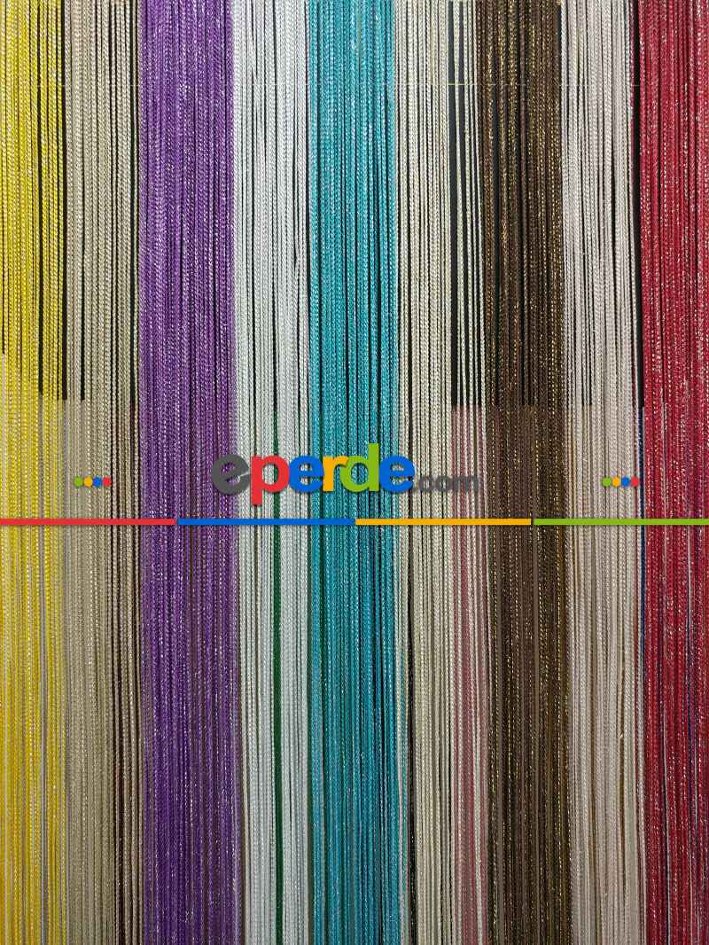 Mutfak İp Perde - Bej Gümüş Rengi İp Perde İnce Zincir Simli Serisi- Bej-gümüş