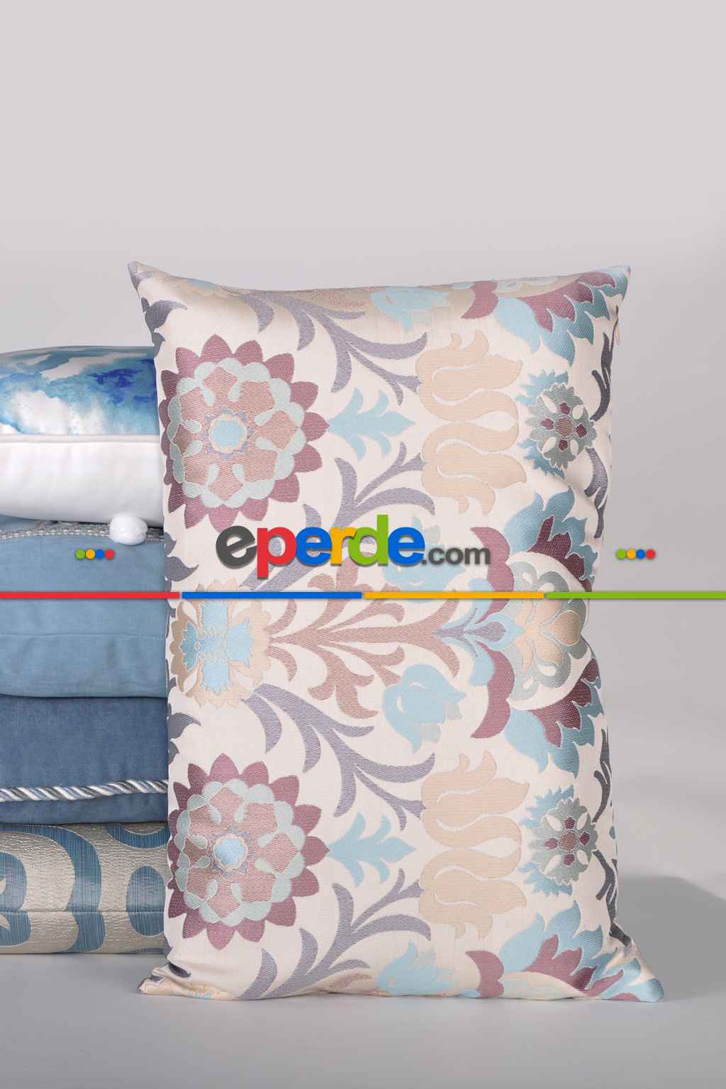 Çiçekli Desen Kırlent 35x55 Cm- Mavi