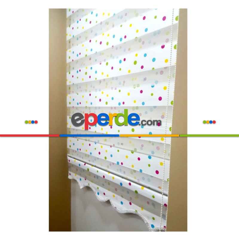 Renkli Puantiye Zebra Perde- Yeşil-mavi-sarı- Çok Renkli 3