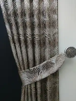 Kahve Dalga Desenli Jakar Fon Perde- Kahve Açık