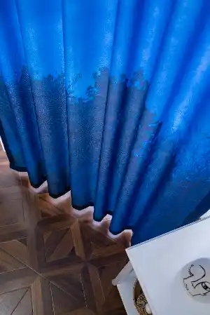 Dökümlü Kumaştan Mavi Dağ Manzaralı Baskılı Fon Perde 1. Kalite