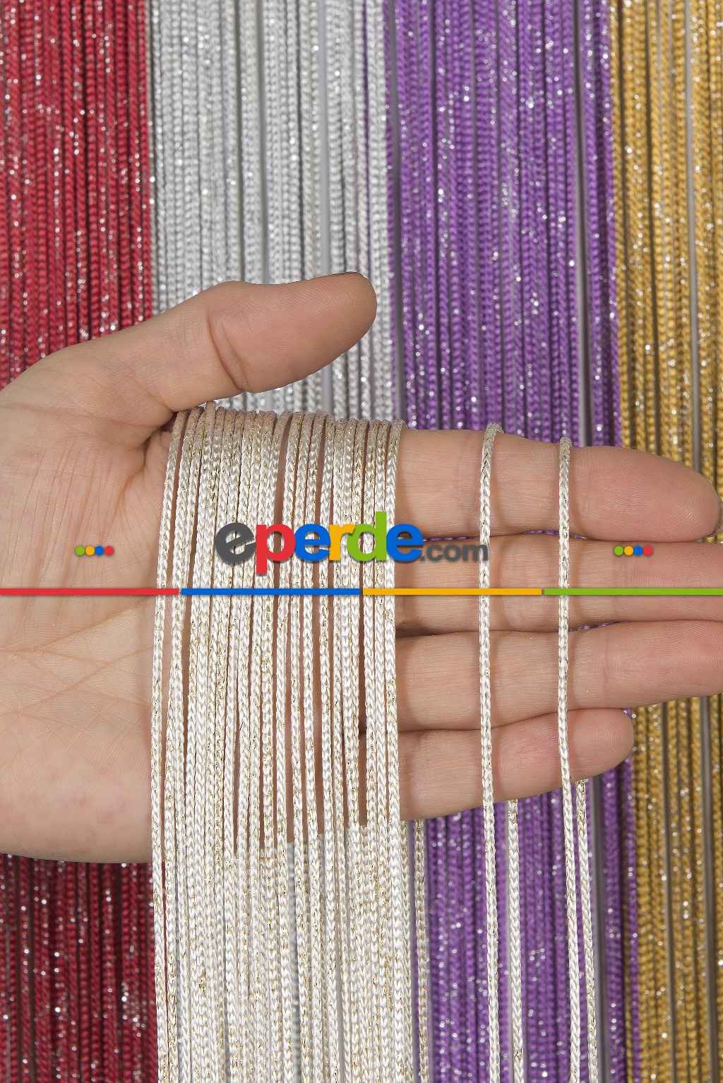 Kalın Zincir Serisi İp Perde Beyaz Altın- Beyaz-altın Simli