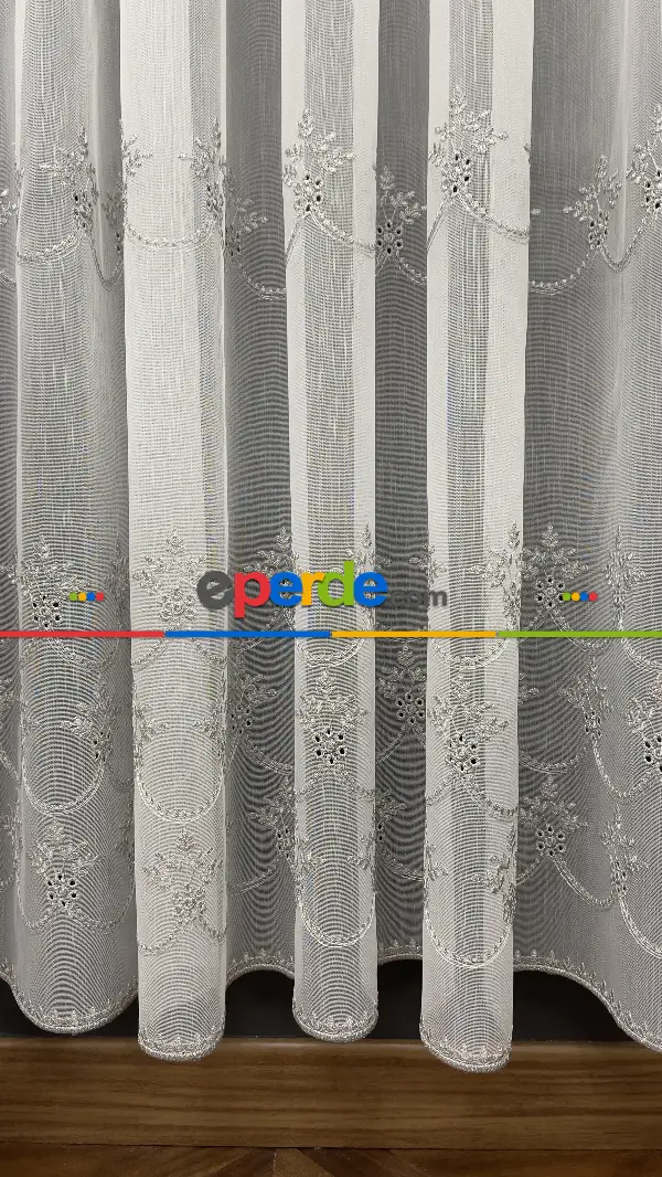 Oturma Odası - Premium Seri Trend Perde Modelleri 2023-kabartma Atlas İplikle Nakışlı İşleme Tül Perde 03