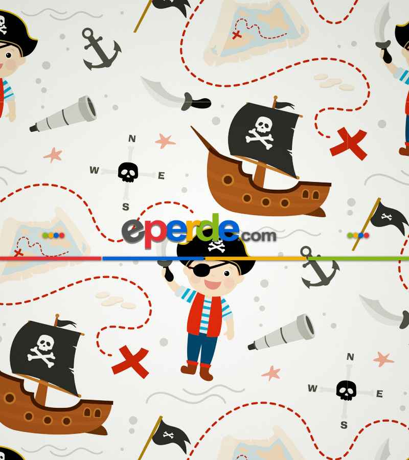 Korsan Desenli Baskılı Stor Perde- Çok Renkli