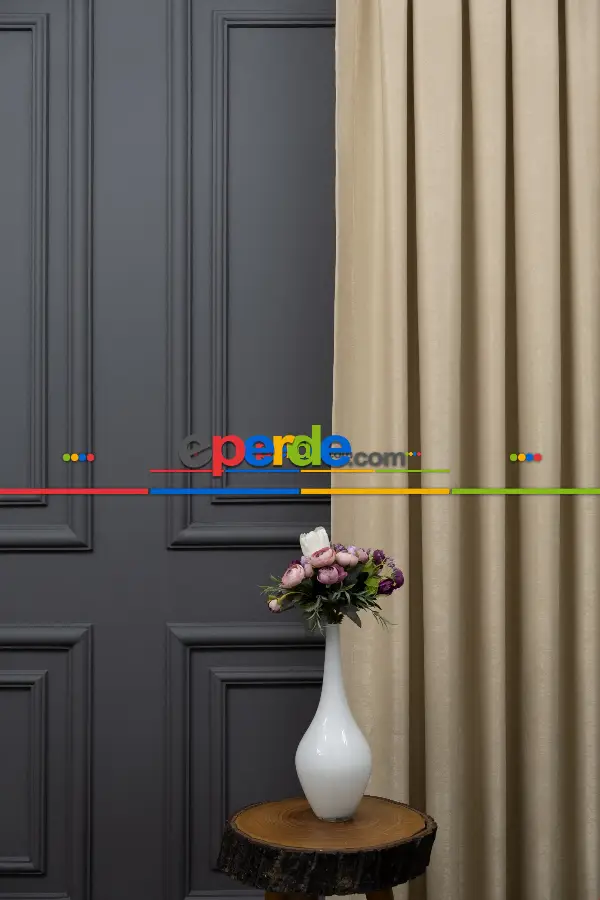 Yatak Odası Fon Perde - Düz Dökümlü Soft Fon Perde - Toprak Rengi