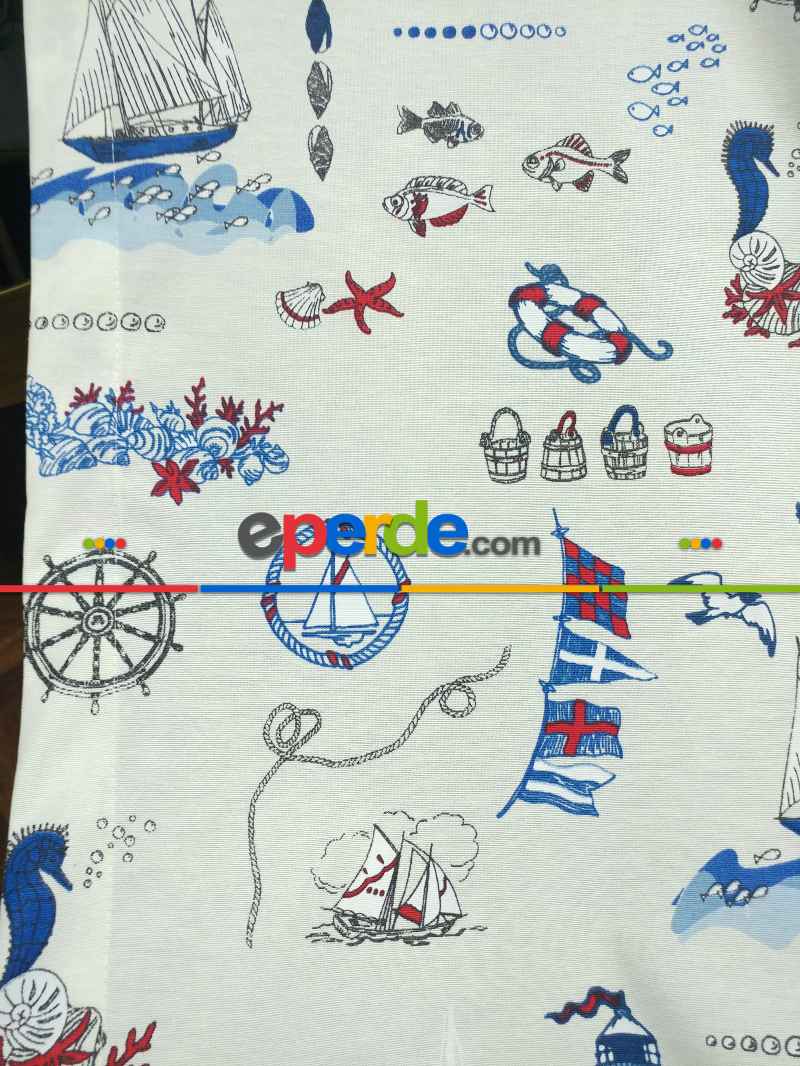 Denizci Desenli Çocuk Odası Fon Perde ( Leke Tutmaz )- Çok Renkli 3