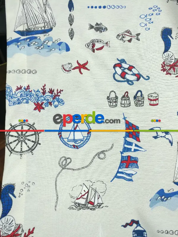 Denizci Desenli Çocuk Odası Fon Perde ( Leke Tutmaz )-  Çok Renkli 3
