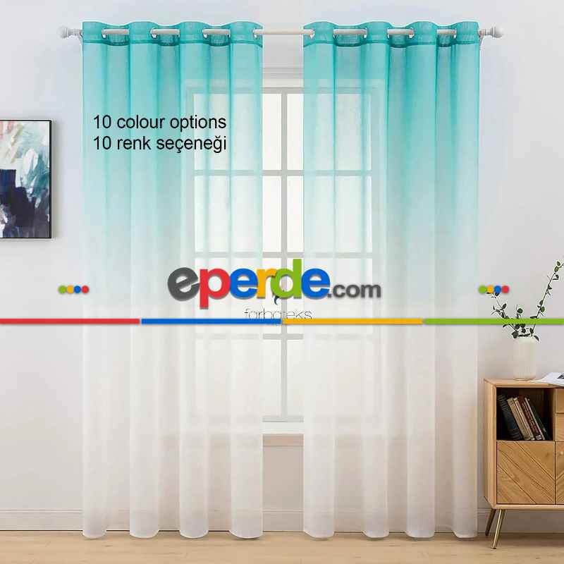 Yeşil Mint Renk Renkli Degrade Rustik Tül Perde