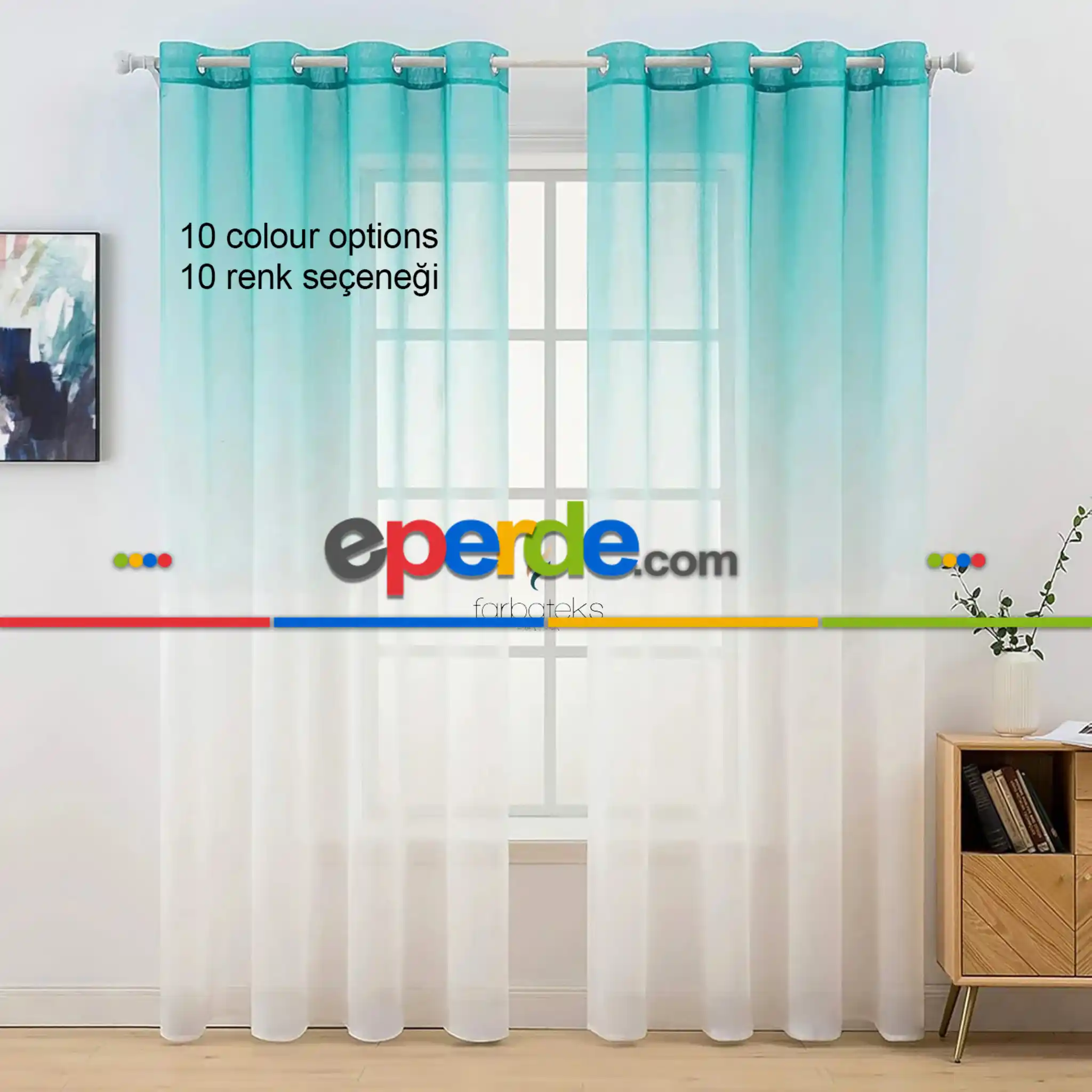 Yeşil Mint Renk Renkli Degrade Rustik Tül Perde