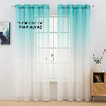 Mavi Renk Renkli Degrade Rustik Tül Perde Yeşil