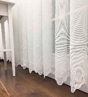 Çok Dökümlü Örme Tül Perde - Etek Ucu Desenli - Ekru Renkli - Kruvaze Model Seçenekli