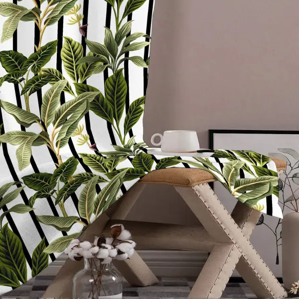 Yaprak Desenli Fon Perde Evim1571 Kumaşı Kalındır Duck Bezi Değildir- Mavi-beyaz