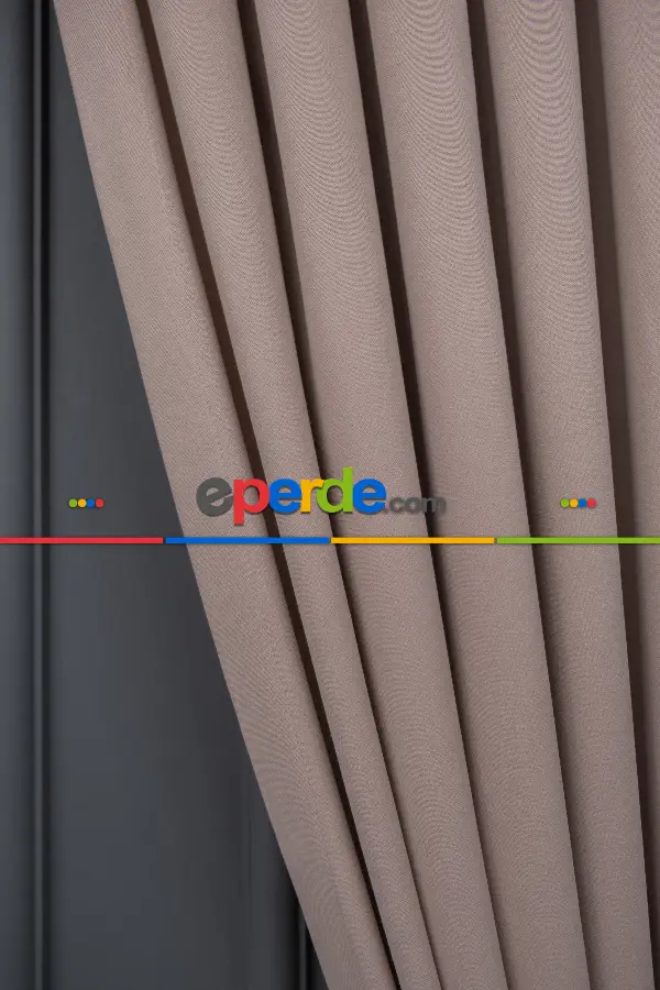 Salon - Pudra Pembesi Düz Fon Perde Dökümlü Fon Perde