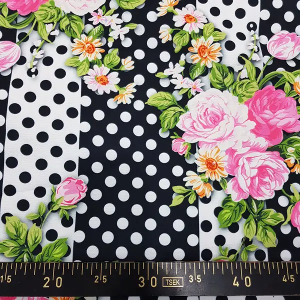 Çiçek Desenli Fon Perde Evm836 Kumaşı Kalındır Duck Bezi Değildir- Siyah-Beyaz-Pembe Koyu