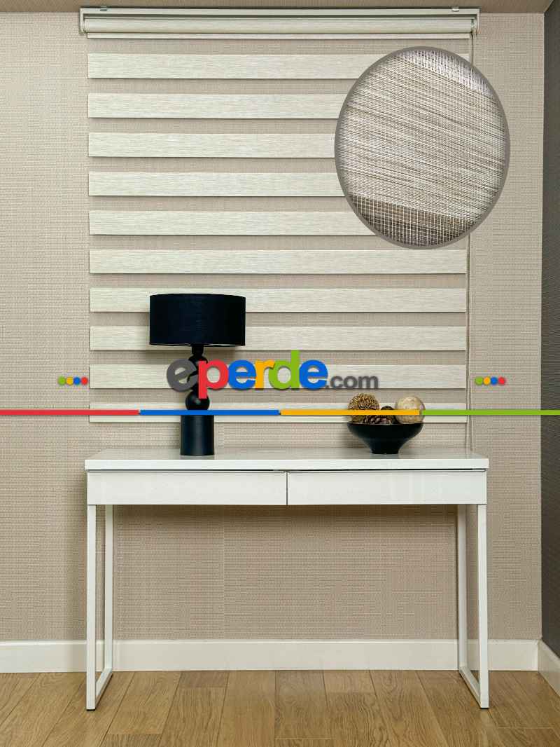 Yatak Odası Bej Bambu Zebra Perde, Standart Metal Kasalı Yüksek Kalite Kornişe Kolay Montaj Seçenekli