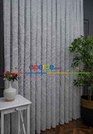 Hazır Ölçülü 2025 Model Tül Perde Modern Desenli Tül - Ekru