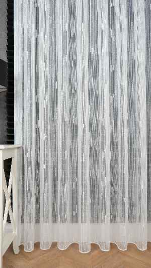 Ekru Şantuk Çizgili Tül Perde Tüğ