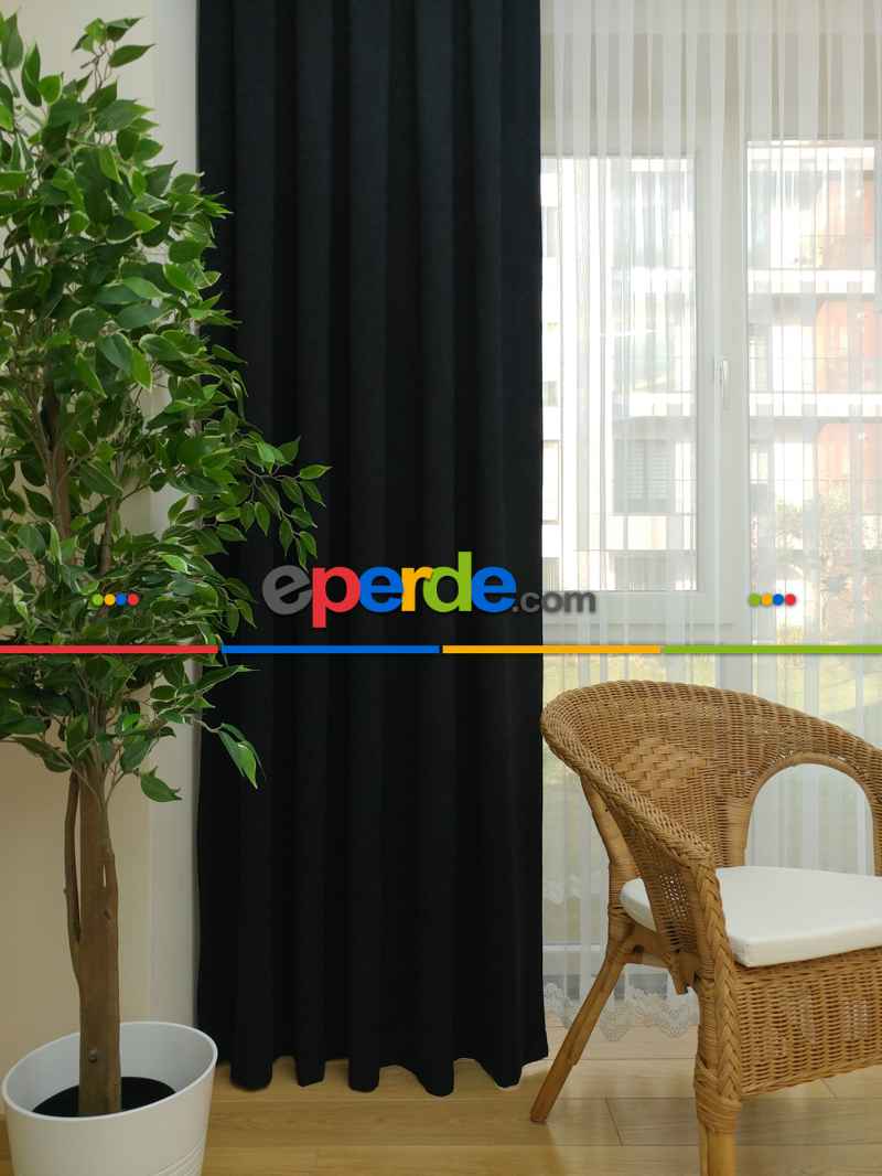 Siyah Düz Fon Perde - Siyah