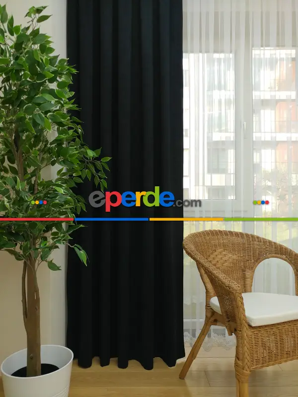 Siyah Düz Fon Perde - Siyah