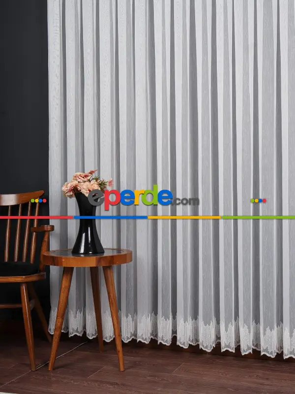 Etek Ucu Nakış İşlemeli Tül Perde