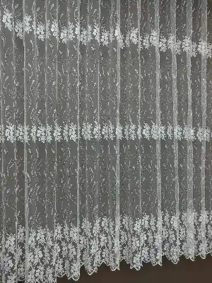 Brode İşlemeli Tül Perde Çiçek Desen 400x185- Ekru