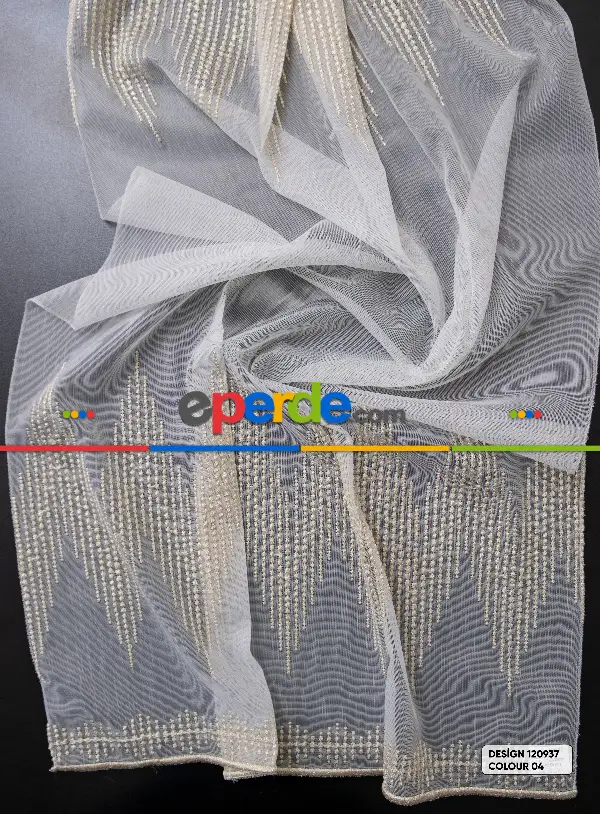 Salon Tül - Etek Ve Ara Desenli Modern Tül Perde