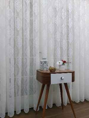 Tül Perde Ve Kruvaze Perde Damask Desenli- Ekru