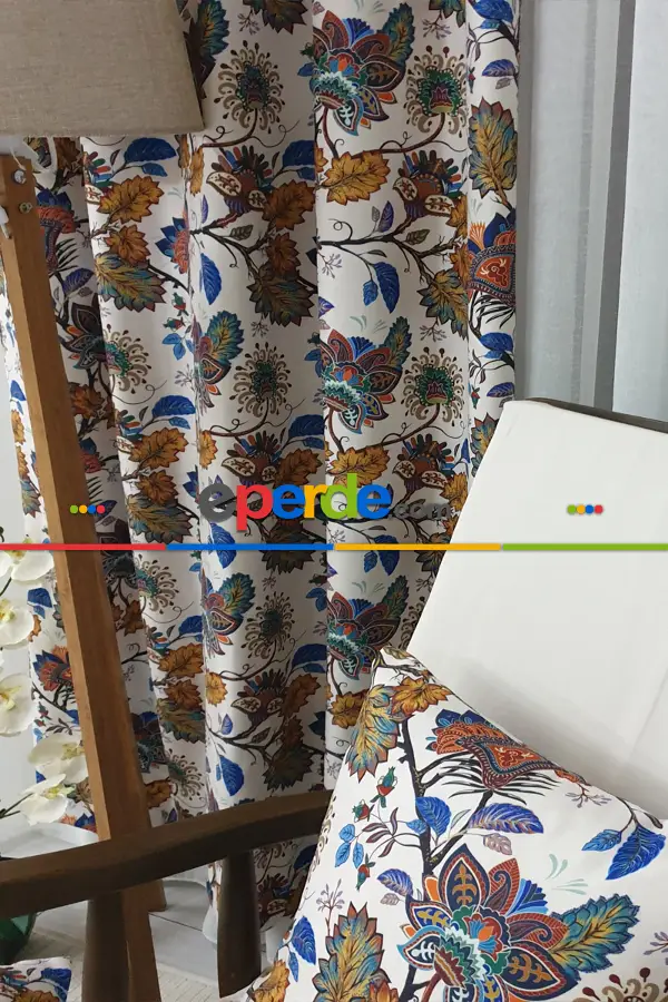 Yatak Odası - Kahve Çiçek Desenli Fon Perde Evm596 Kumaşı Kalındır Duck Bezi Değildir- Lacivert-Mavi-Kahverengi-Sarı-Beyaz-Bordo