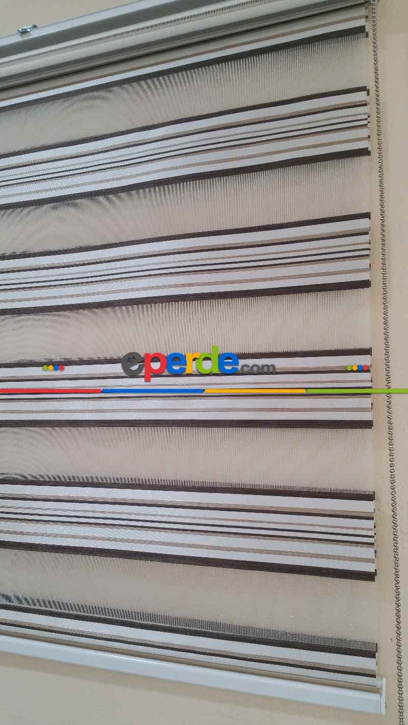 Kahve Çizgili Zebra Perde- Krem-kahve Koyu-sütlü Kahve- Çok Renkli 3
