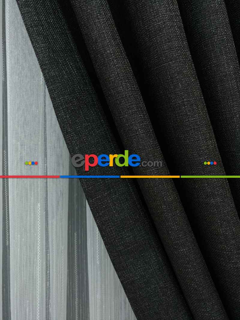 Keten Füme Antrasit Renk Düz Fon Perde ( )- Füme