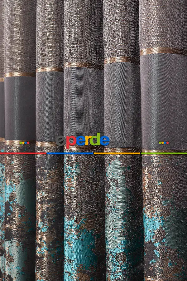 Yatak Odası - Simay Gri-turkuaz-gold Pano Fon Perde