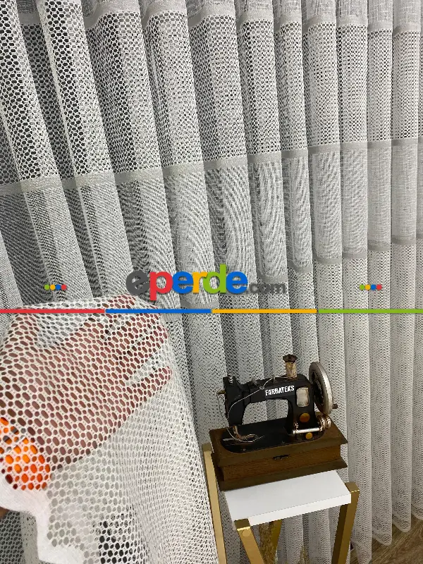 Salon - Milano Gri Gümüş Ara Bantlı Yeni Tasarım Tül Perde