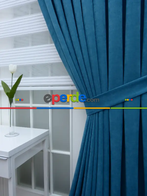 %25 İndirimli!!! Petrol Mavisi Fon Perde (fon Demiri Hediyeli)- Mavi