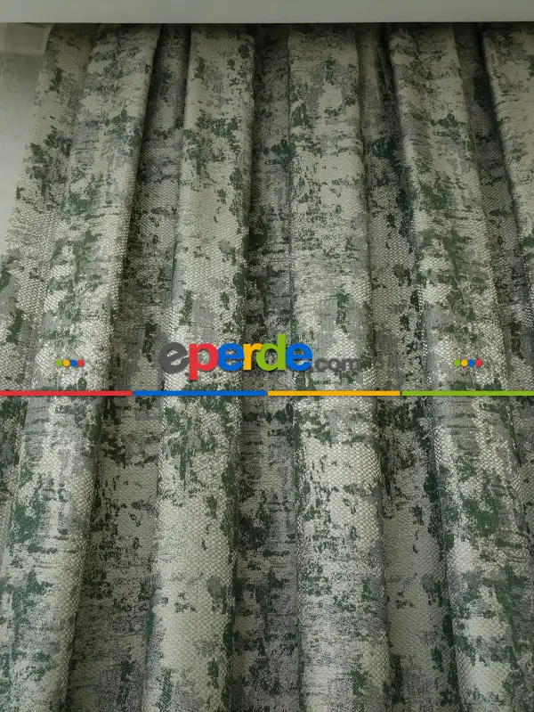 Bej Koyu Yeşil Desenli Jakar Fon Perde (180)- Yeşil Koyu Yeşil