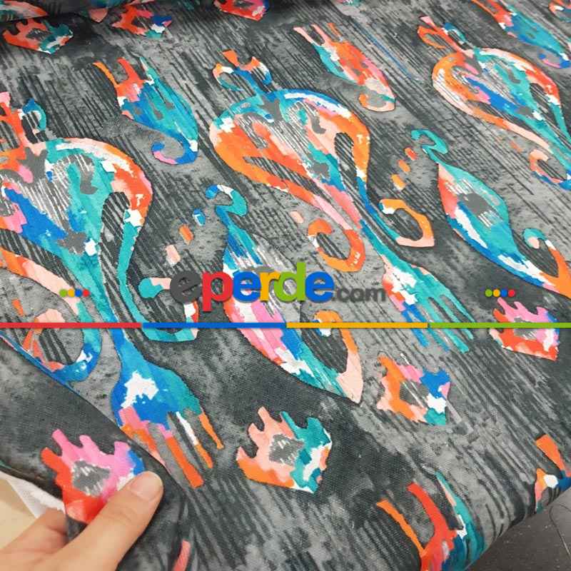 Mutfak Fon Perde Baskılı Evm245- Gri-Füme-Antrasit