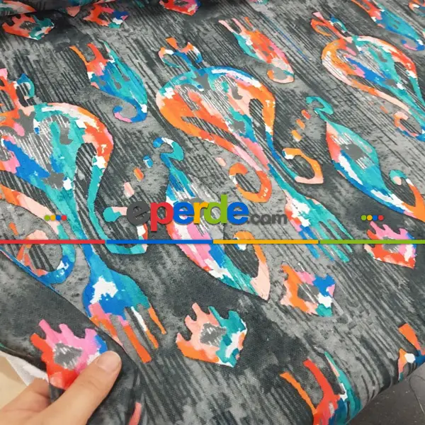 Etnik Desenli Fon Perde Evm245 _e - Kumaşı Kalındır Duck Bezi Değildir.- Gri-Füme-Antrasit-Sarı-Beyaz-Turkuaz-Çok Renkli-Antrasit