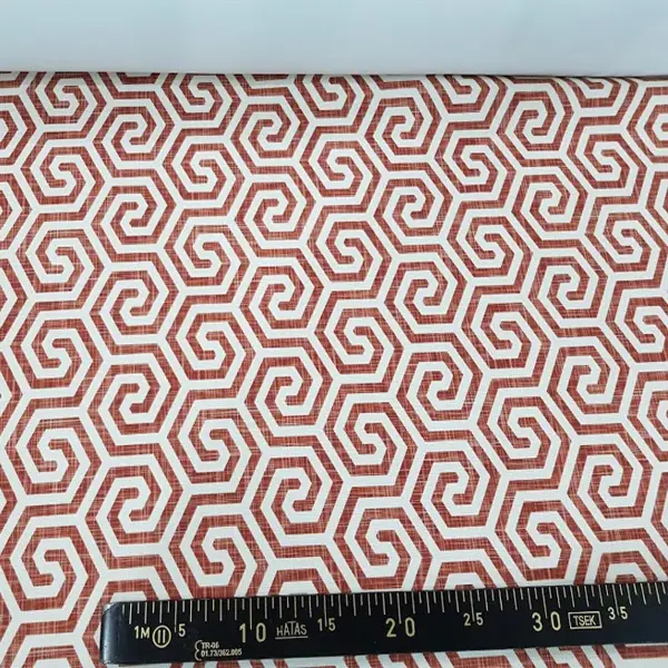 Salon Fon - Geometrik Sarmal Desenli Fon Perde Evm1128 Kumaşı Kalındır Duck Bezi Değildir- Beyaz