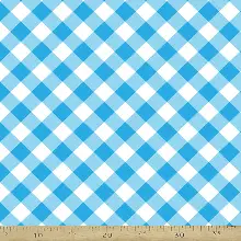 Mavi Ekoseli Mutfak Perdesi Kanat Fon Perde Desenli- Mavi