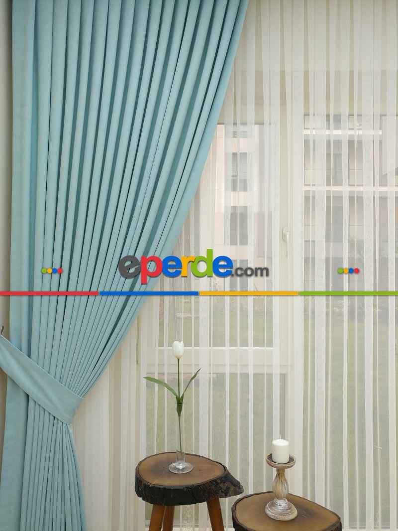 Mint Yeşili - Düz Fon Perde ( Dökümlü Fon Perde)- Mint