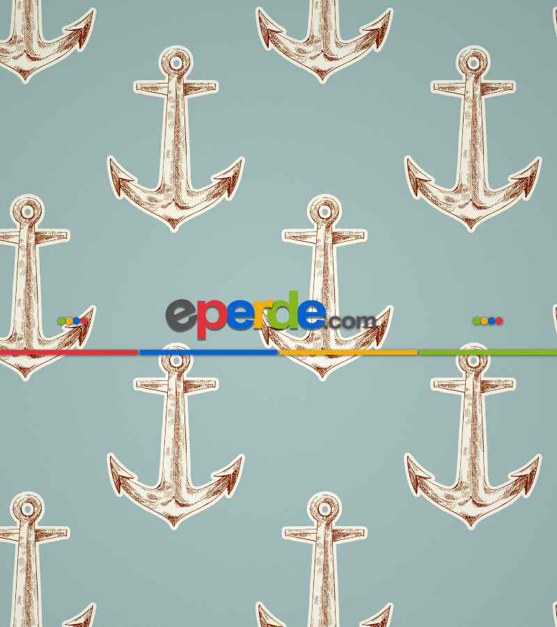 Çapa Desenli Baskılı Stor Perde- Mavi-ekru-kahve