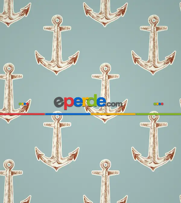 Çapa Desenli Baskılı Stor Perde- Mavi-ekru-kahve