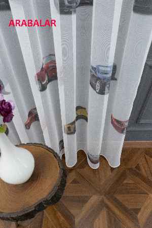 Çocuk Odası - Arabalar Desenli Modern Tül Perde - Elit Ürün