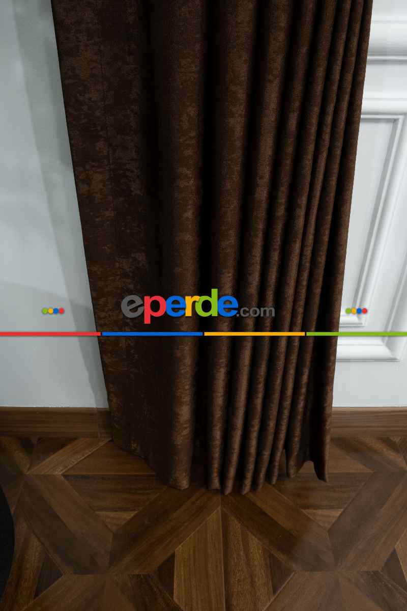 Salon - Soft Kahve Fon Perde Dökümlü En - Kahve Koyu