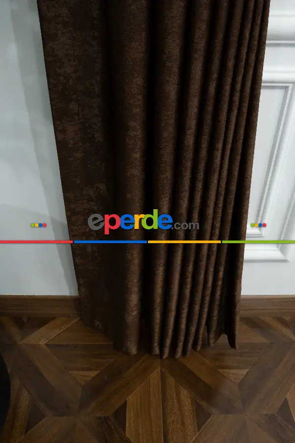 Salon - Soft Kahve Fon Perde Dökümlü En - Kahve Koyu