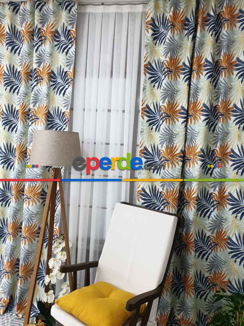 Mutfak Perdesi Kanat Fon Perde Yaprak Desenli- Siyah