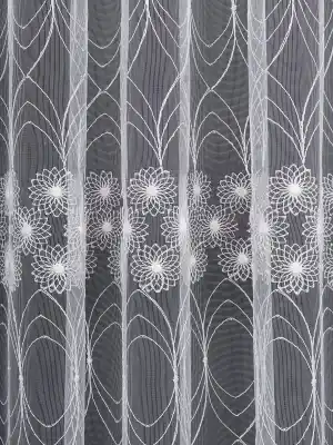 Şeritli Papatya Nakış İşlemeli Brode Tül Perde