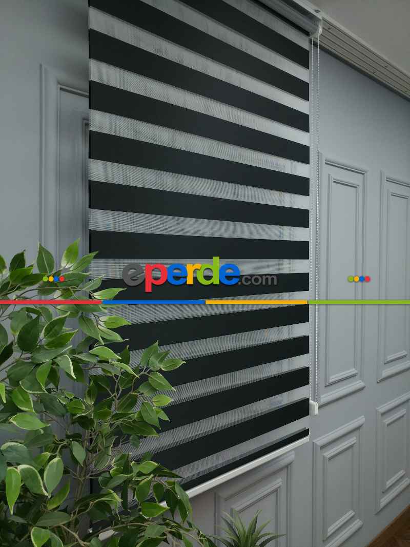 Karartma Zebra Perde - Blackout Zebra Perde-ışık Geçirmez Zebra Perde- Siyah